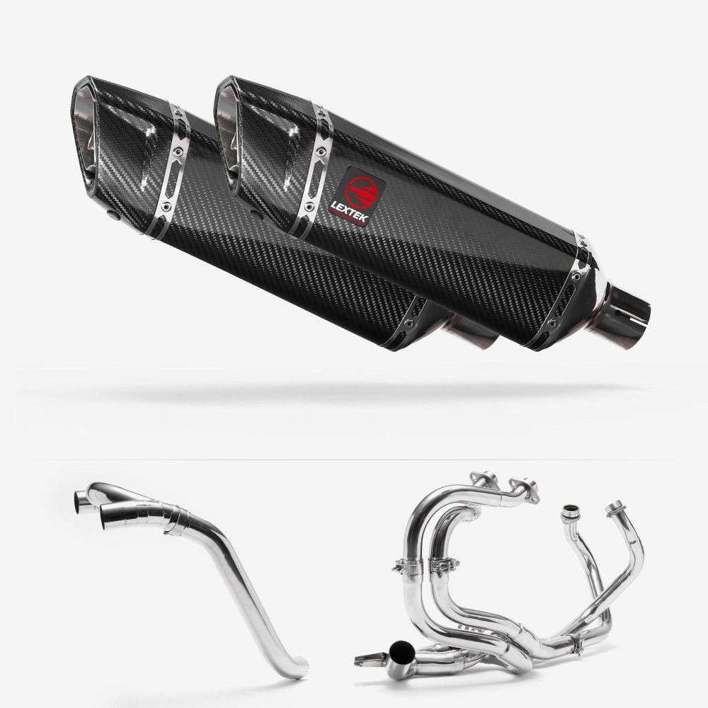 Lextek SP9C Gloss Carbon Fibre Exhaust System 300mm for Honda VFR800 (02-13)