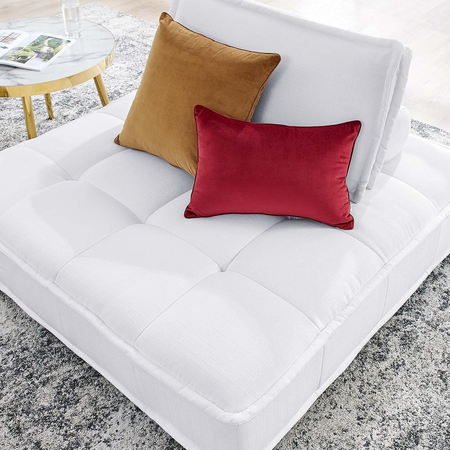 Saunter White Tufted Armless Chair for Elegant Living Spaces