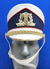 Vintage Marching Band Hat Red Black Silver toned HARP EMBLEM Ostwald Headware L