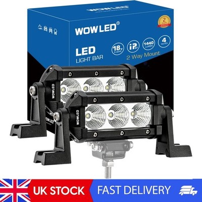 4 Inch 18W LED Work Light Bars - Flood Beam Pods, Off Road Driving Fog
