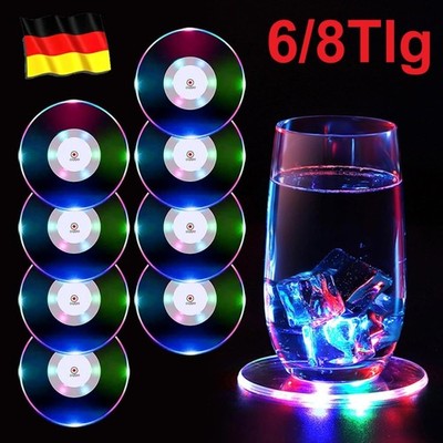 8er LED Untersetzer Bierdeckel Leuchtend für Getränke Gläser Flaschen Party