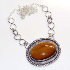 925 Silver Plated Pretty Tiger Eye Necklace 18" Limited Edition Design JW