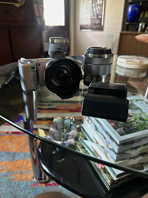 Sony Alpha NEX-5R 16.1MP Silver Mirrorless Camera w/ Prime Lens AND 50mm Lens