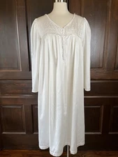 Vintage Go Softly Long Nightgown USA Ivory Cottagecore Flannel Lined Size L