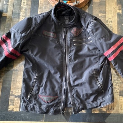 Harley-Davidson Black Jacket with Red Stripes Men's Nylon Leather Trim XXL