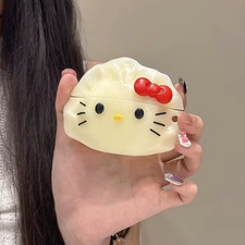 3D Dumpling Cat Ear Case Cover w/ Hook for Apple AirPods Pro 1/2/3/4 Silicone