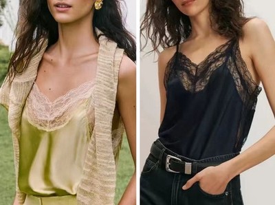 Women Veronica Beard V-neck Lace Backless Slip Tank Top