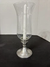 Duchin Creation Sterling Silver Hurricane Candlestick Holder Glass Insert