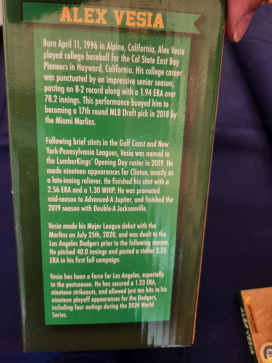 Rare Alex Vesia Bobblehead Clinton Lumberkings 2025 Dodgers | eBay