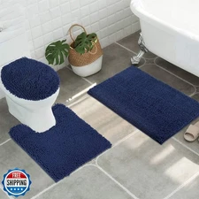 ITSOFT 3pc Non-Slip Shaggy Chenille Bathroom Mat Set, Includes 24