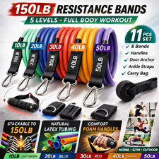 Resistance Bands Set 150LB Exercise Tubes w/ Handles Door Anchor Home Gym