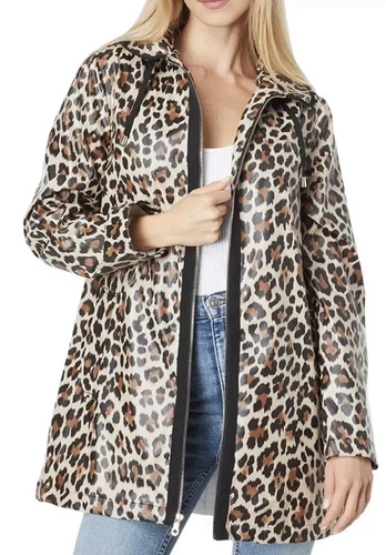 Giacca antipioggia Kate Spade stampa animalier con cappuccio zip davanti opaca linea A donna XS