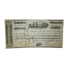 1854 San Francisco Burgoyne & Co. $100 Bill of Exchange Gold Rush Era