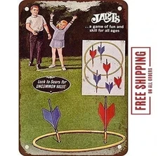 Vintage 1969 Jarts Lawn Darts Game 8x12" Aluminum Metal Sign Bar Cafe Club