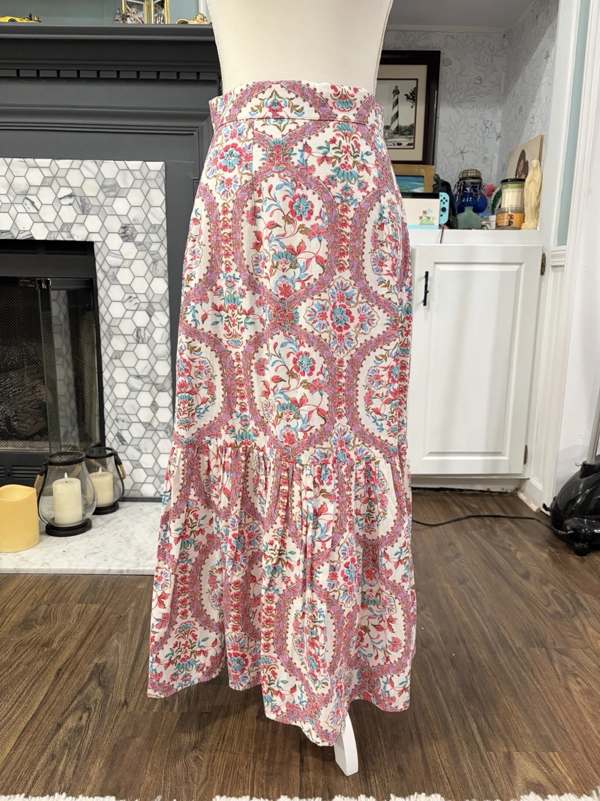 DRA Los Angeles Anthropologie Floral Maxi Skirt cottage core Boho Ruffle -Size S