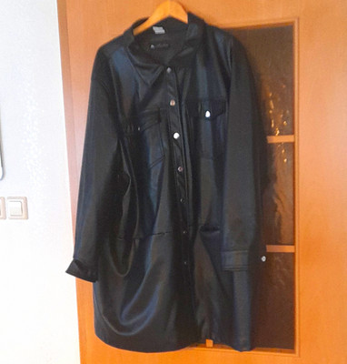 Pull & Bear Damen Mantel lang schwarz Langarm Knopf Taschen Gr.58