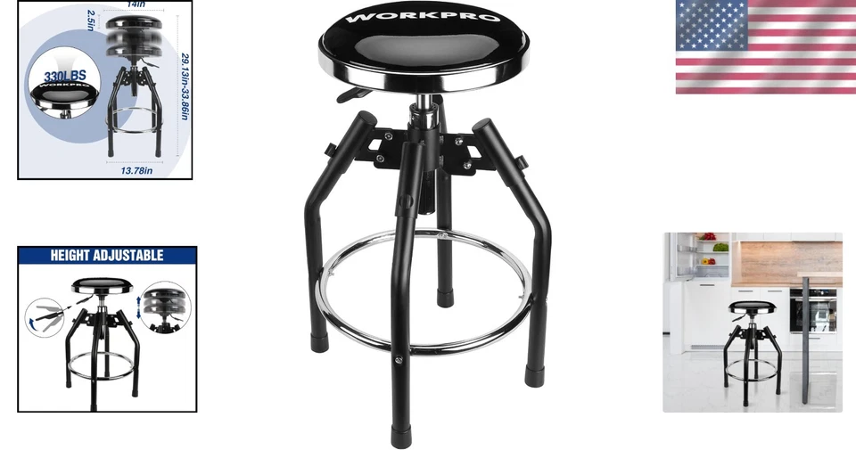 Professional Grade Adjustable Hydraulic Garage Stool, 13.78in Seat, 330lbs Max - Image 2 of 4