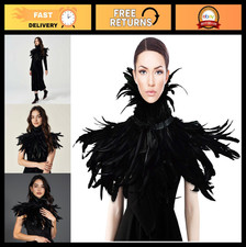 Black Feather Collar Shawl Costume Cape with Crow Wings - Halloween Accessories