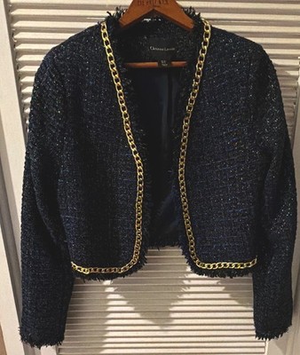 Christian Lacroix Women's Navy Open Front Chain Accent Lined Short Jacket, M