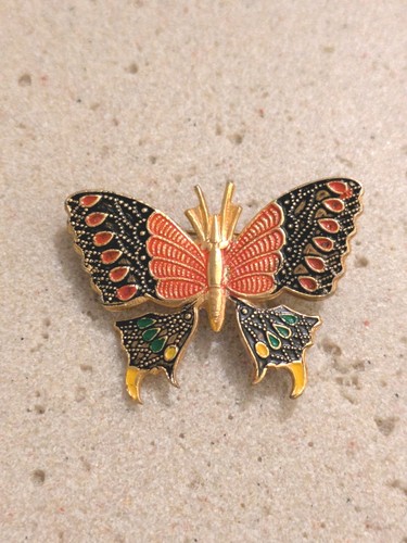 Whimsical Butterfly Brooch In Colorful Enamel Gold Tone Made In Spain Fairy
