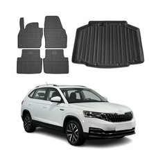 Fußmatten & Kofferraumwanne Set für Skoda Kamiq 2019-2026 Gummi TPE Schwarz 5x