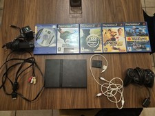 WORKING Sony PlayStation 2 PS2 Slim Console + two controllers and five games
