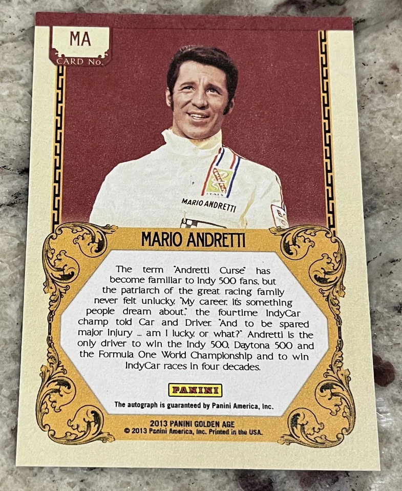 2013 Panini Golden Age Historic Signatures Mario Andretti #MA Auto Champion - Image 2 of 2