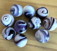 10 PURPLE AND WHITE SWIRL ROUND LAMPWORK GLASS BEADS  Approx 14mm, DIY