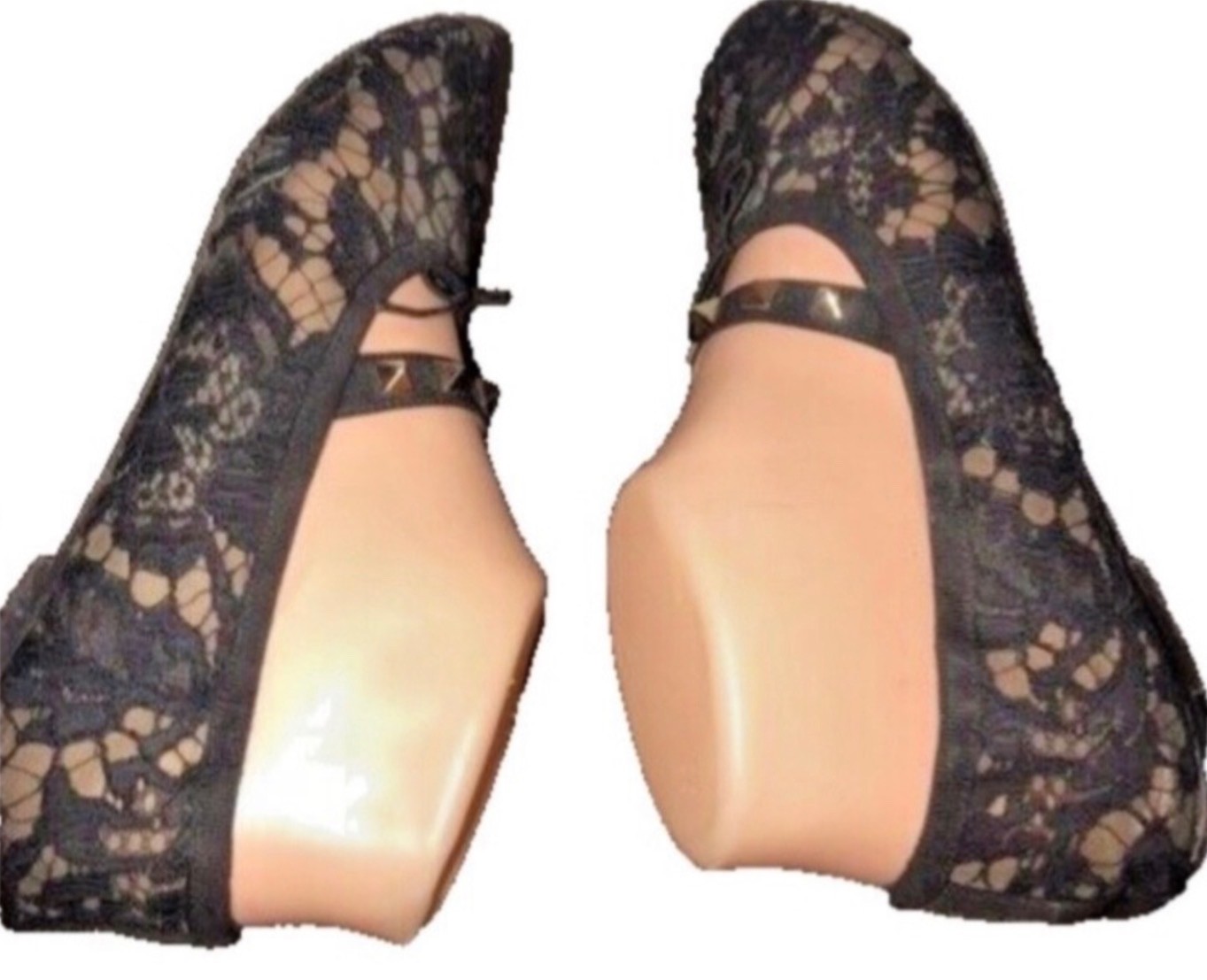 VALENTINO GARAVANI Lace Ballet Flat Shoe with RockStud & Bow BLACK Size 37 thumbnail 8