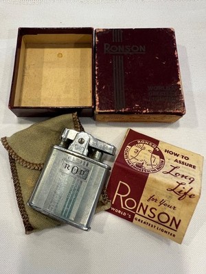 Vtg Ronson Standard Lighter Chrome 6093 Art Deco Paperwork Box Engraved ROD