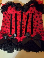 Ladies Red and Black Ruffled Bustier Corset Size Medium