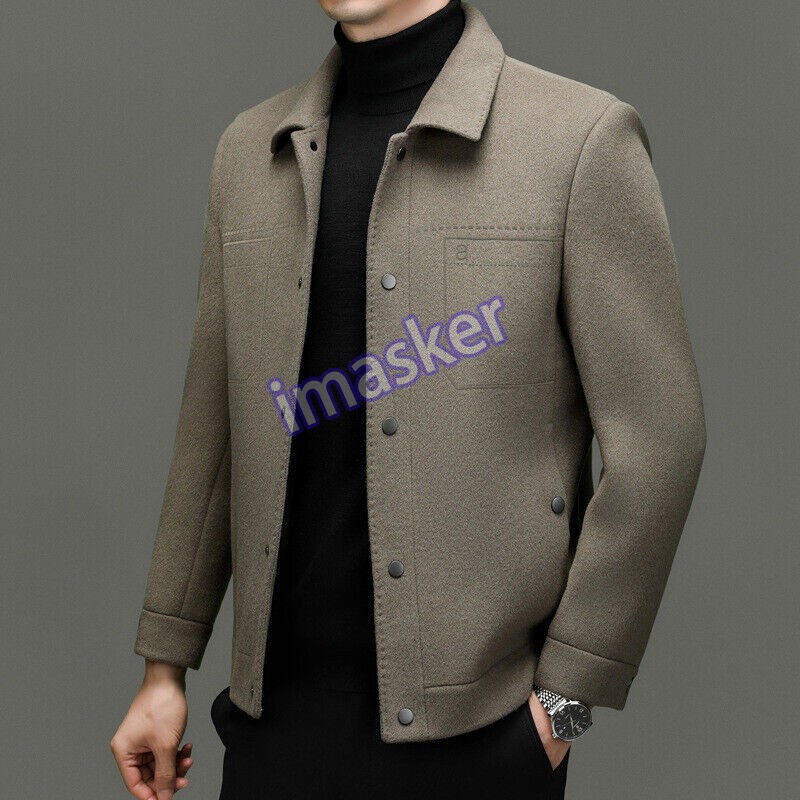 Wool Jacket Men's Wool Coat Short Lapel Top Jacket Business Casual Overcoats New