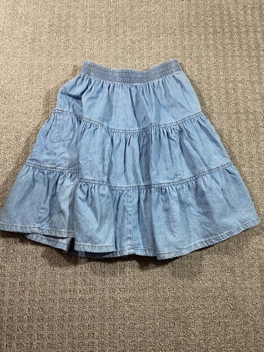 Hang Ten Girls Chambray Tiered Skirt Size Large Blue Pull On Boho Peasant Midi - Picture 7 of 7