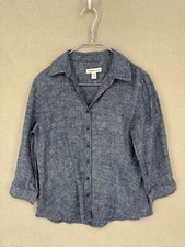 Coldwater Creek Blouse S Blue Linen Button Up...