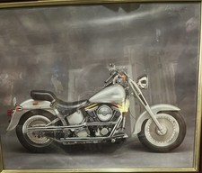 Harley Davidson Fatboy Picture 22x18 Framed. Some Damage To Picture