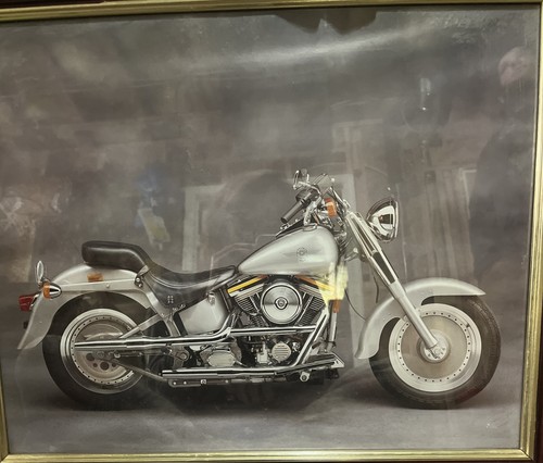 Harley Davidson Fatboy Picture 22x18 Framed. Some Damage To Picture