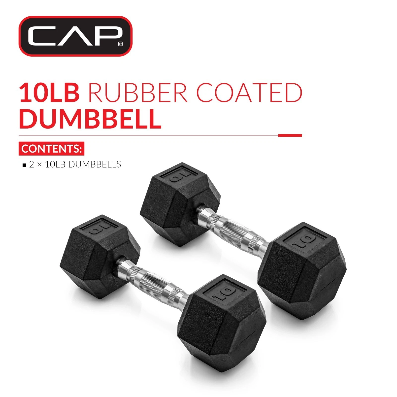 CAP Barbell 10lb Coated Rubber Hex Dumbbell Pair
Opens in a new window or tab