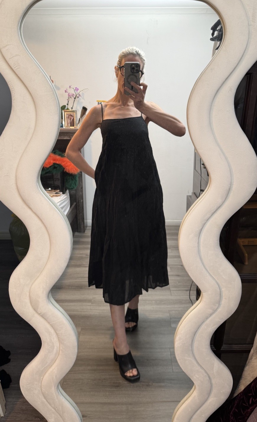 MATTEAU Black Cotton Tiered Sun Dress Size 6 Sleeveless