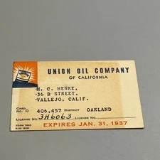 RARE 1937 Union Oil Company of California Triton Credit Card Original Advertise