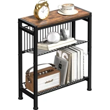 Narrow Side Table for Small Space, 3-Tier End Table with Magazine Holder,Slim