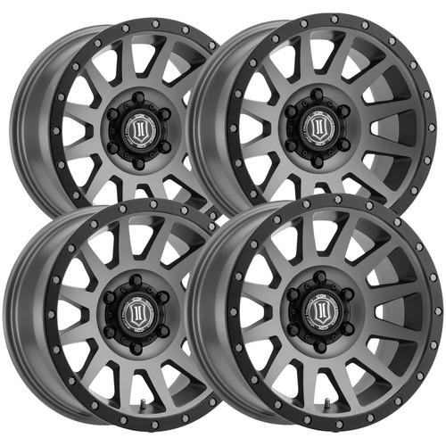 (Set of 4) Icon Alloys Compression 17x8.5 6x135 +6mm Titanium Wheels ...