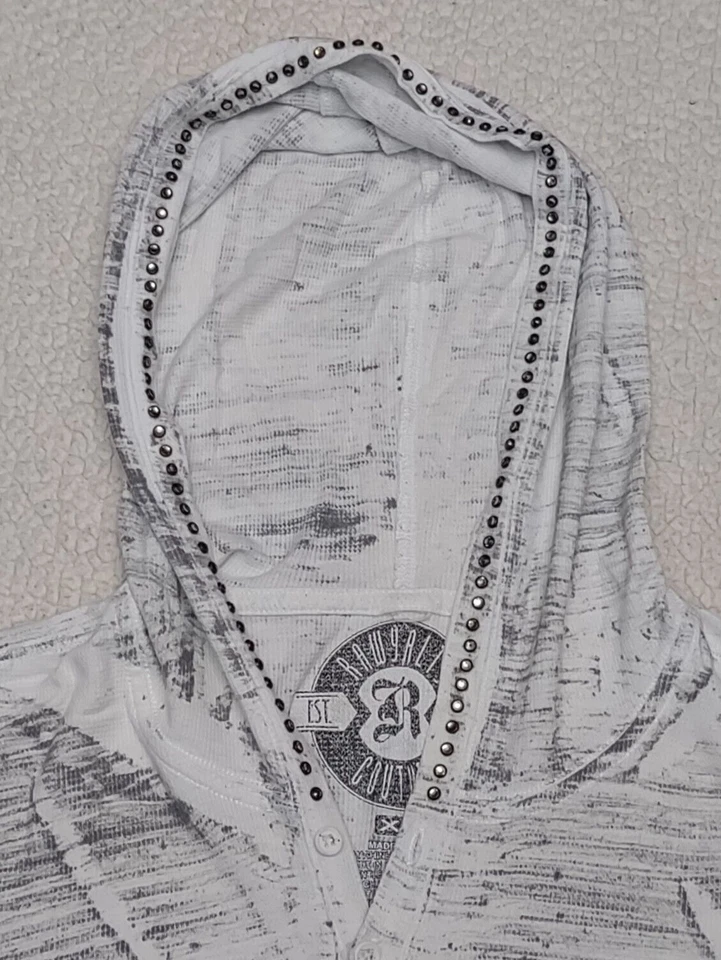 Rawyalty Couture Camisa Térmica Con Capucha Adornada Blanca Negra Para Hombre XL X-Large Foto 2 de 4