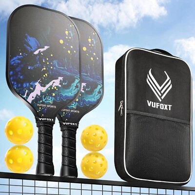 Pickleball Paddles Set of 2 USAPA Approved 99.99% Carbon Fiber Surface Blue wave