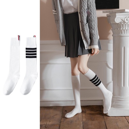 Thom Browne Women's Four Bar Striped Pure Cotton Calf Socks - Picture 23 of 23