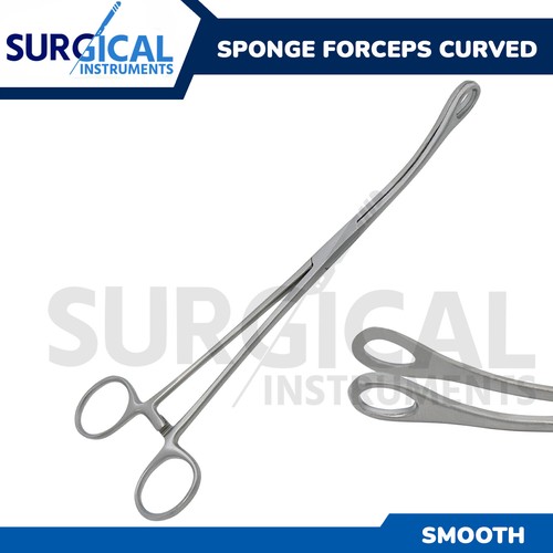Sponge Forceps Surgical OB/GYN Smooth Jaw 9.5" Curved Stainless German Grade - 第 1/12 張圖片