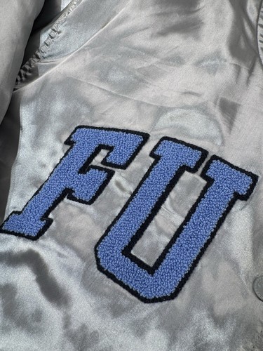 Vintage FUBU The Collection Varsity Satin Bomber Jacket Silver Blue Mens Size XL - Picture 6 of 11
