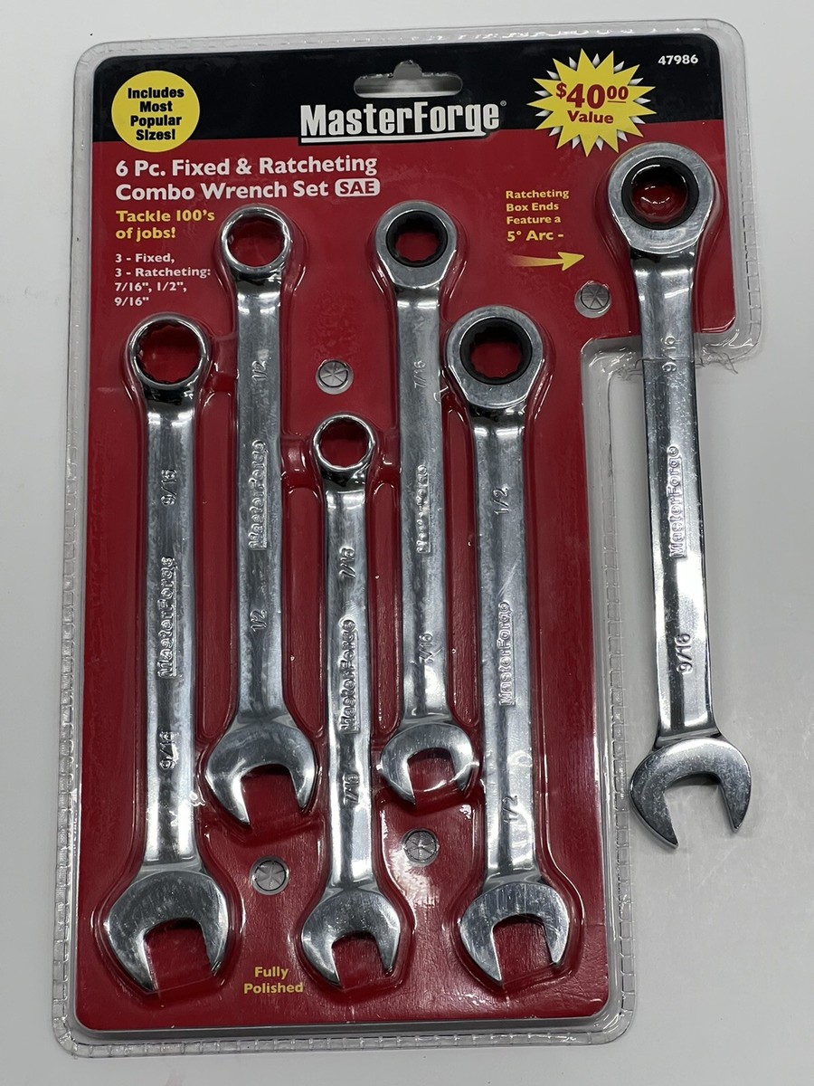 NEW - MasterForge 6 piece SAE Fixed & Ratcheting Combo Wrench Set