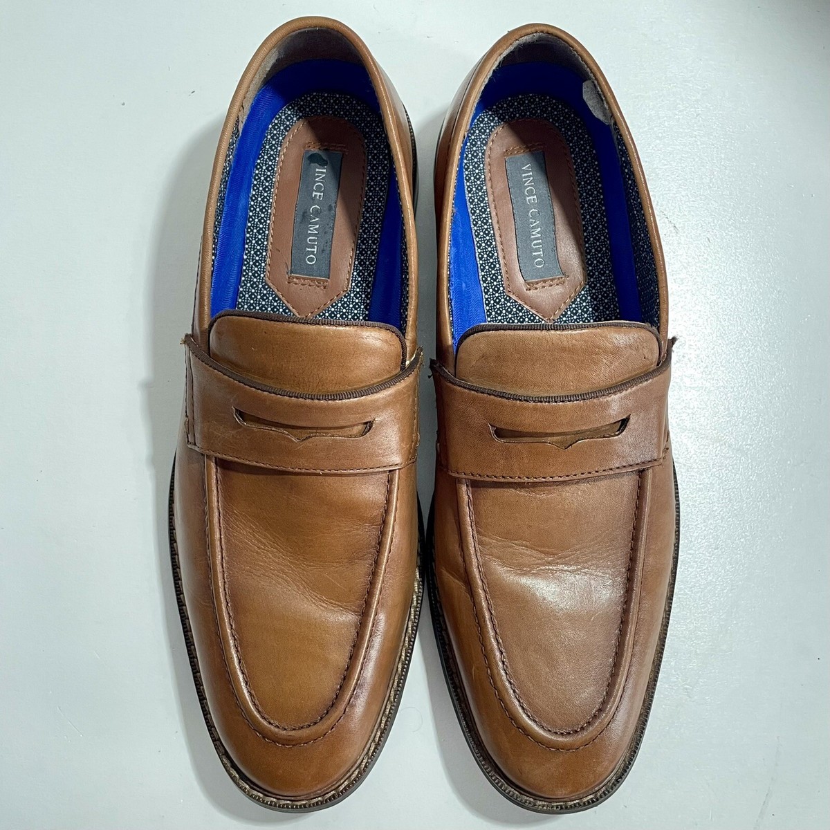 Vince Camuto LAYTON Brown Leather Round Toe Slip On Penny 