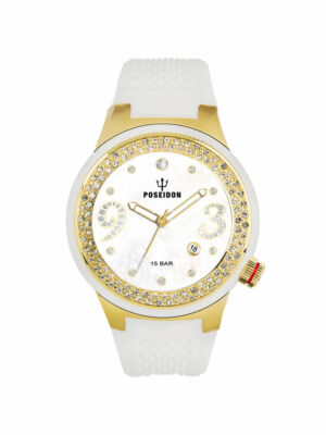 POSEIDON Damen-Armbanduhr  Analog Silikonband UP00425 Weiß/Goldfarben