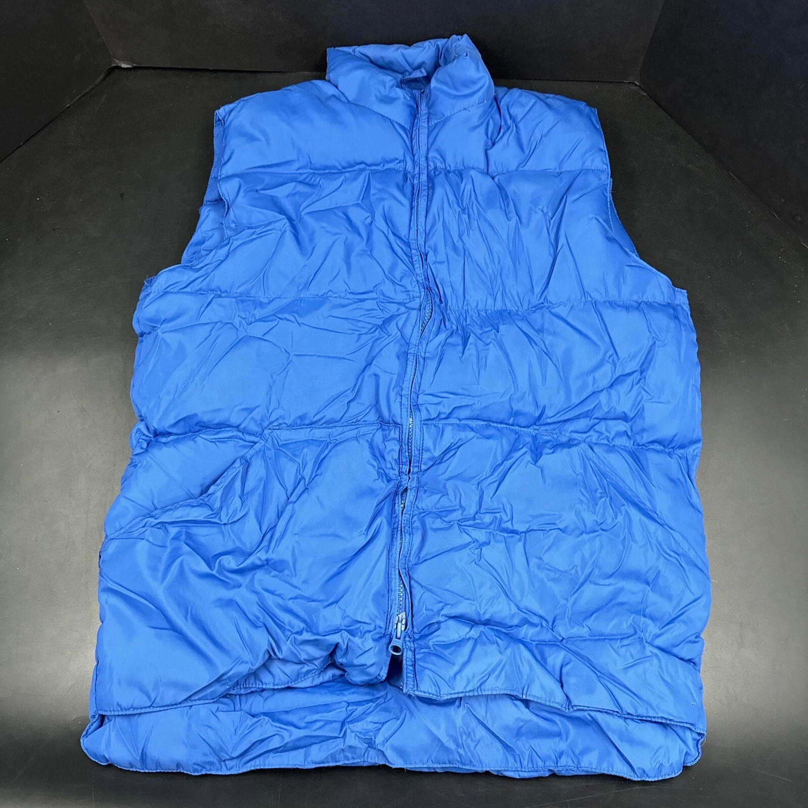 Vintage Mens Cabelas Blue Goose Down Feather Puffer Vest Large Retro Outdoor